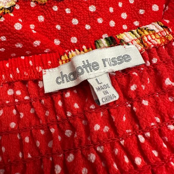 Charlotte Russe Women Y2K Baby Doll Top Size L Red Polka Dot Floral Cropped - Picture 3 of 8